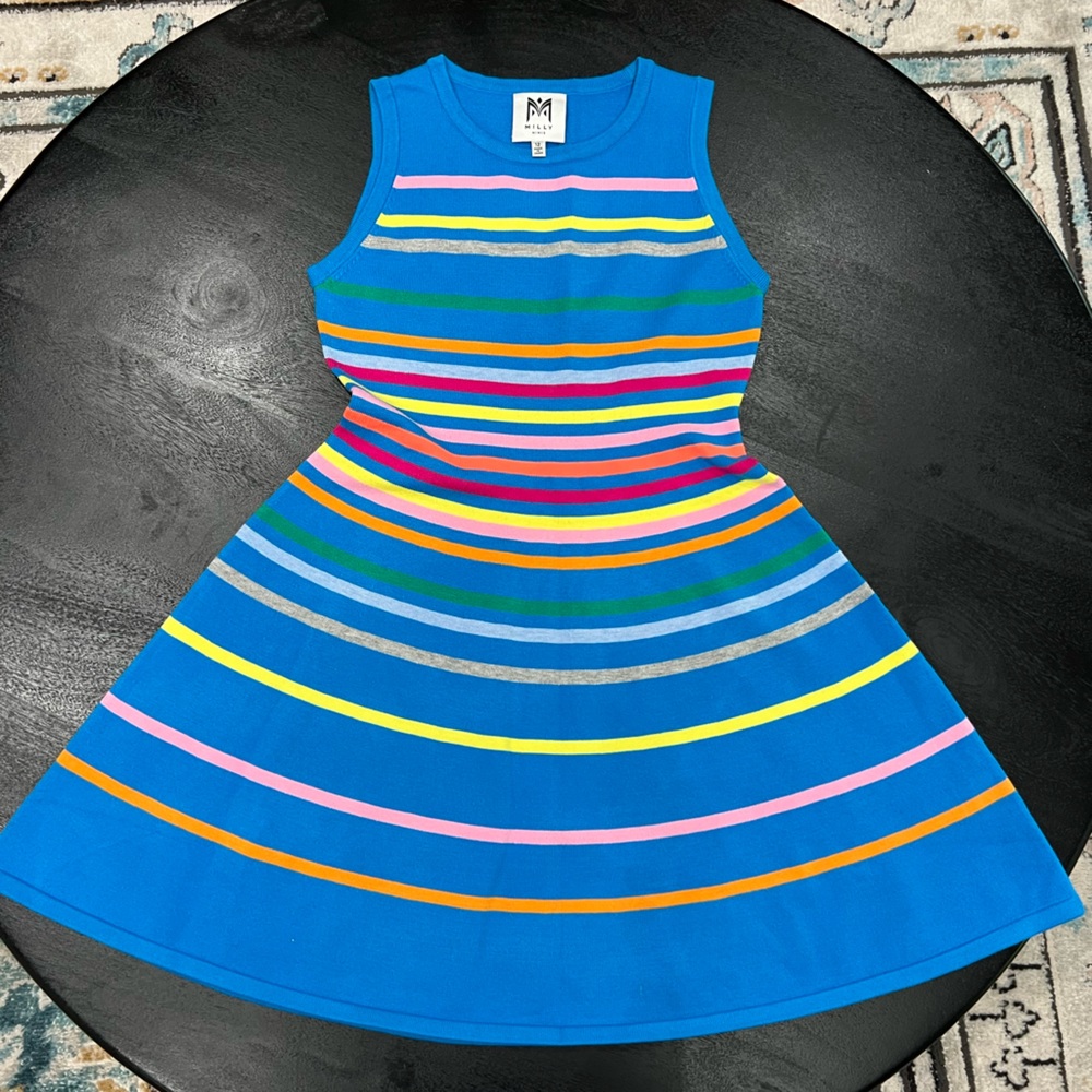 💙🦓Milly Minis🦓💙 Girl's Rainbow Stripe Flared Dress Size 12